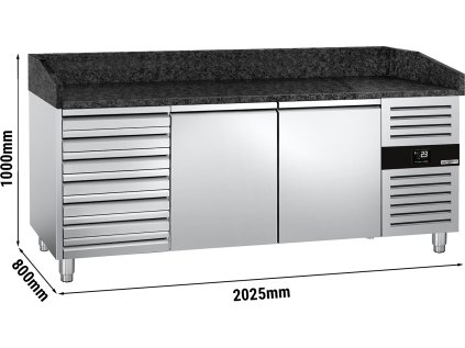 PREMIUM chladiaci stôl na pizzu - 2,0 x 0,8 m - s 2 dvierkami a 7 neutrálnymi zásuvkami