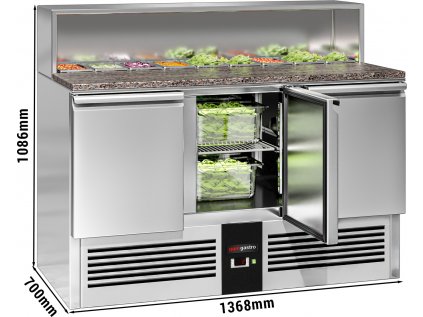 PREMIUM stôl chladiaci so saladetou - 1,37 x 0,7 m - s 3 dvierkami