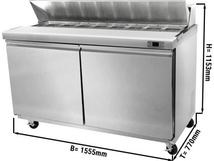 Chladicí stůl na pizzu / saladeta PREMIUM - 1,50 x 0,85 m - 510 litrů - se 2 dvířky
