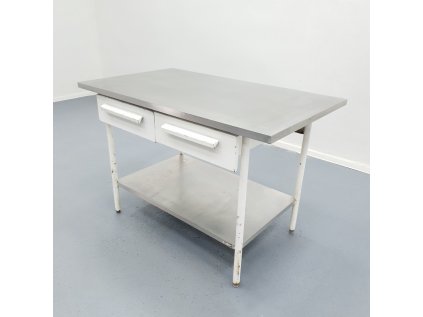 Pracovní stůl s nerezovou deskou 126x75x85 cm - 2x šuplík