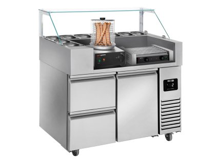All in One vozík 1,21 x 0,7 m - s 1 dvířky a 2 1/2 zásuvkami - vč. Hot dog grilu