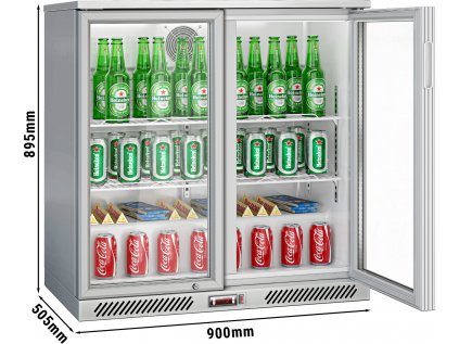Barová chladnička - 0,9 m - 220 l - s 2 sklenenými dvierkami a 2 policami - šedý