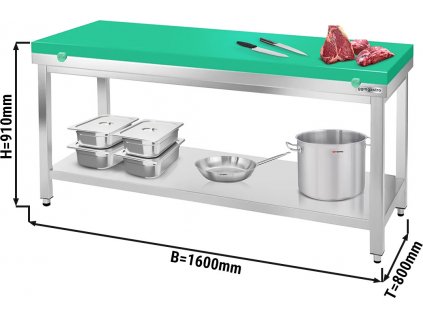 Stainless steel worktable PREMIUM - 1600x800mm - with undershelf without upstand incl. cutting board