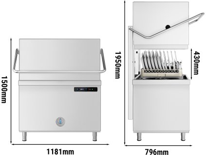 Myčka nádobí s dvojitým košem (22,2 kW) - včetně vypouštěcího čerpadla a odstraňovače vodního kamene (dvojitá stěna)