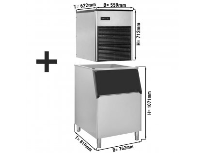 Stroj na ľadové kocky / nugety / výrobník ľadových kociek - 335 kg / 24 h - vrátane zásobníka na ľad