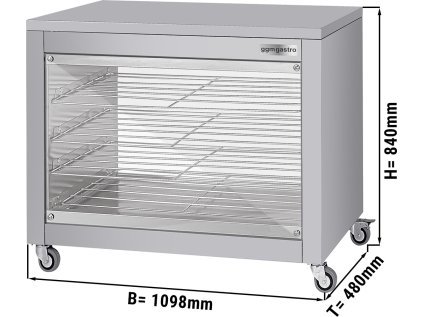 Ohřevná skříň s posuvnými skleněnými dveřmi na obou stranách a 4 policemi - 1098 x 480 x 840 mm