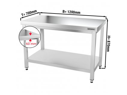 Nerezový pracovní stůl PREMIUM - 1,2 m - s podnoží