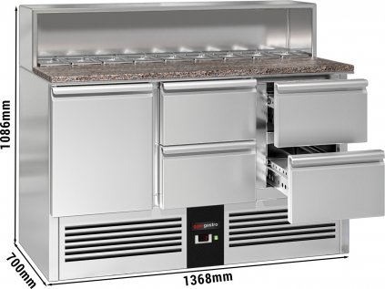 Chladící stůl-saladeta / pizzu PREMIUM - 1,37 x 0,7 m - s 1 dvířky a 4 zásuvkami 1/2