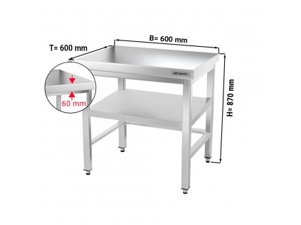 Nerezový pracovní stůl PREMIUM - 0,6 m - s podnoží a výztuhou