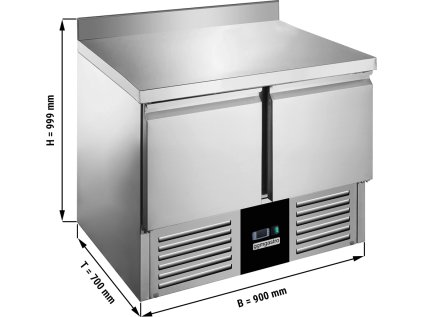Saladette / Chladicí stůl na pizzu PREMIUM - 0,9 x 0,7 m - se 2 dveřmi & obkladovým panelem