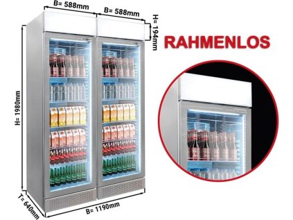 (2 kusy) Chladnička na nápoje - 690 litrů - bezrámová konstrukce - se 2 skleněnými dveřmi a reklamním displejem
