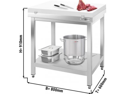 Stainless steel worktable PREMIUM - 800x600mm - with undershelf without upstand incl. cutting board