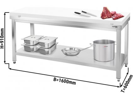 Stainless steel worktable PREMIUM - 1600x600mm - with undershelf without upstand incl. cutting board