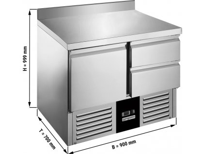 Saladeta / chladiaci stôl PREMIUM - 0,9 x 0,7 m - s 1 dvierkami a 2 zásuvkami 1/2 a podstavcom