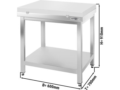 Nerezový pracovní stůl PREMIUM - 0,6 m - s podnoží - včetně řezné desky v bílé barvě