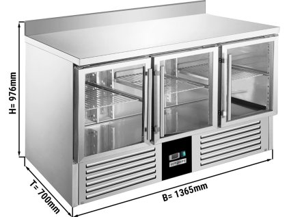 Refrigerated counter PREMIUM - 1370x700mm - 3 glass doors & upstand