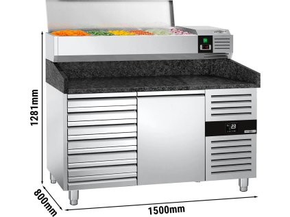 Chladiaci stôl na pizzu PREMIUM - 1,5 x 0,8 m - s 1 dvierkami a 7 neutrálnymi zásuvkami