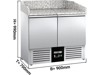 Saladette / Chladicí stůl na pizzu PREMIUM - 0,9 x 0,7 m - se 2 dveřmi & žulovou deskou