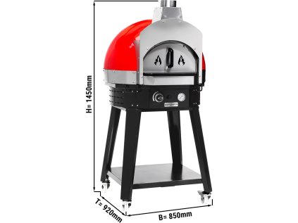 Plynová pec na pizzu Červená - včetně podestavby - Výška: 0,83m