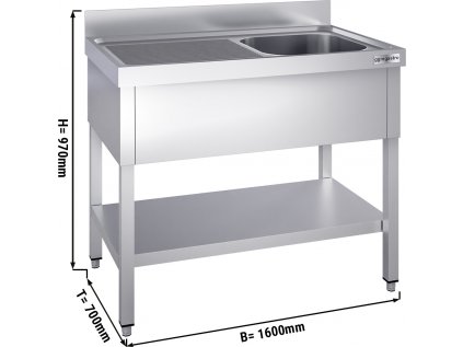 Nerezový stůl s dřezem  1,6 m - 1 dřez vpravo D60xŠ50xH30cm