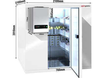 Chladící box- 2,1 x 2,1 m - výška: 2,01 m - 6,9 m³ - včetně nástěnné chladicí jednotky PLUS