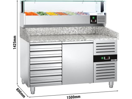 Chladiaci stôl na pizzu PREMIUM - 1,5 x 0,8 m - s 1 dvierkami a 7 neutrálnymi zásuvkami