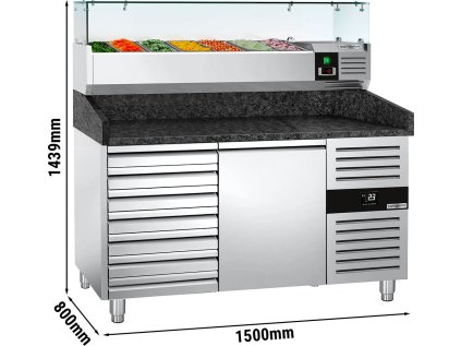 Chladiaci stôl na pizzu PREMIUM - 1,5 x 0,8 m - s 1 dvierkami a 7 neutrálnymi zásuvkami