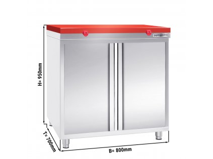 Stainless steel work cabinet PREMIUM - 800x700mm - with hinged door - incl. cutting board red