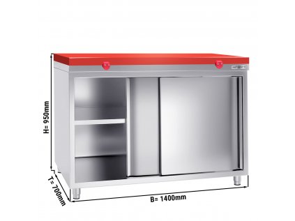 Stainless steel work cabinet PREMIUM - 1400x700mm - with sliding door - incl. cutting board red