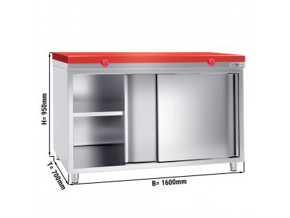 Stainless steel work cabinet PREMIUM- 1800x700mm - with sliding door - incl. cutting board red
