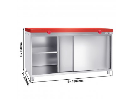 Nerezová pracovní skříň PREMIUM - 2,0 m - s posuvnými dveřmi - včetně krájecí desky v červené barvě