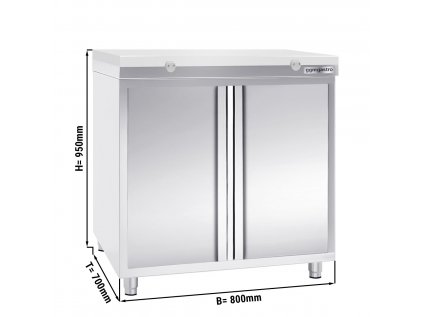 Stainless steel work cabinet PREMIUM - 800x700mm - with hinged door - incl. cutting board white