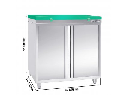 Stainless steel work cabinet PREMIUM - 800x700mm - with hinged door - incl. cutting board green