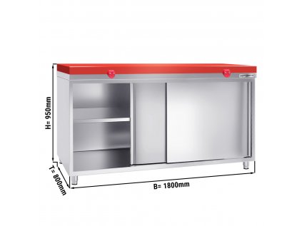Stainless steel work cabinet PREMIUM - 1800x800mm - with sliding door - incl. cutting board red