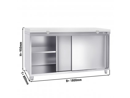 Stainless steel work cabinet PREMIUM - 1800x800mm - with sliding door - incl. cutting board white