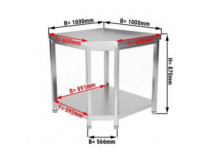 Nerezový pracovný stôl rohový - 1,0 x 0,6 m - s policou