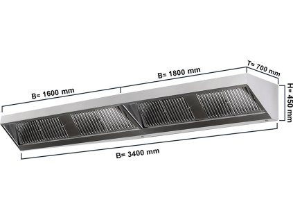 Digestoř  3,4 m - s filtrem a lampou