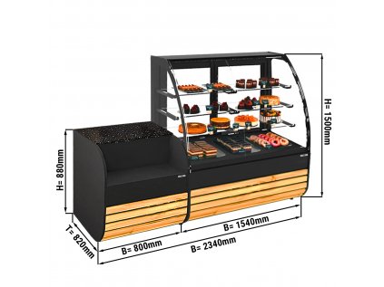 Dortová vitrína - 1,58 x 0,82 m - se 3 skleněnými policemi - vč. pokladny - 0,8 m