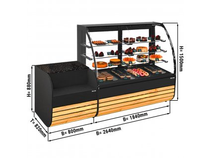 Dortová vitrína - 1,84 x 0,82 m - se 3 skleněnými policemi - vč. pokladny - 0,8 m