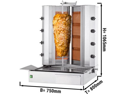 Gril na kebab - 4+4 hořáky - tvar V - max. 100 kg