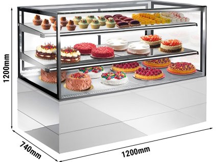 Cukrárenský pult - 1,2 m - se 2 policemi - přední sklo hranaté (LED)