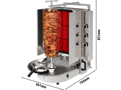 Gril na kebab Gyros/ doner - 6 hořáků - se sklem Robax - max. 60 kg