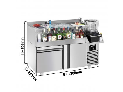 Barový/nápojový chladicí pult - 1,2 x 0,6 m - 150 litrů - s 1 dvířky, 1 zásuvkou 1/1 a policemi
