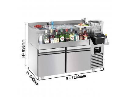 Barový/nápojový chladiaci stôl - 1,2 x 0,6 m - 150 litrov - s 2 zásuvkami 1/1 a policami