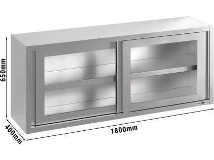 Nerezová nástěnná skříň 1,8 m - s posuvnými skleněnými dveřmi - výška 0,66 m