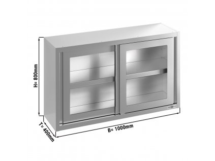 Nerezová nástěnná skříň 1,0 m - s posuvnými skleněnými dveřmi - výška 0,8 m