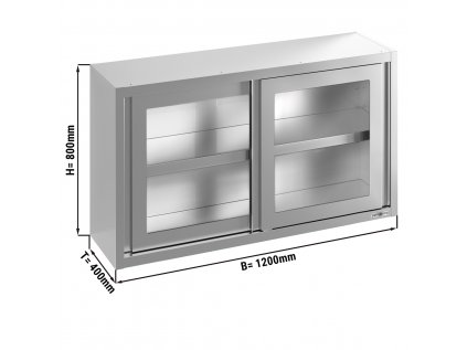 Stainless steel wall hanging cabinet - 1200x400mm - with sliding glass door - 800mm high