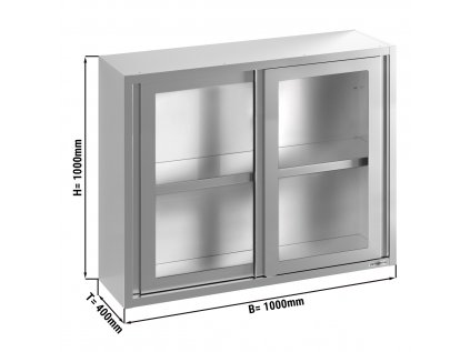 Nerezová nástěnná skříň 1,0 m - s posuvnými skleněnými dveřmi - výška 1,0 m