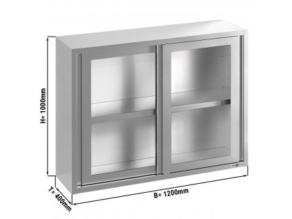 Nerezová nástěnná skříň 1,2 m - s posuvnými skleněnými dveřmi - výška 1,0 m