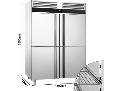 Chladnička Premium - 1,4 x 0,81 m - 4 polovičné dvere z nerezovej ocele